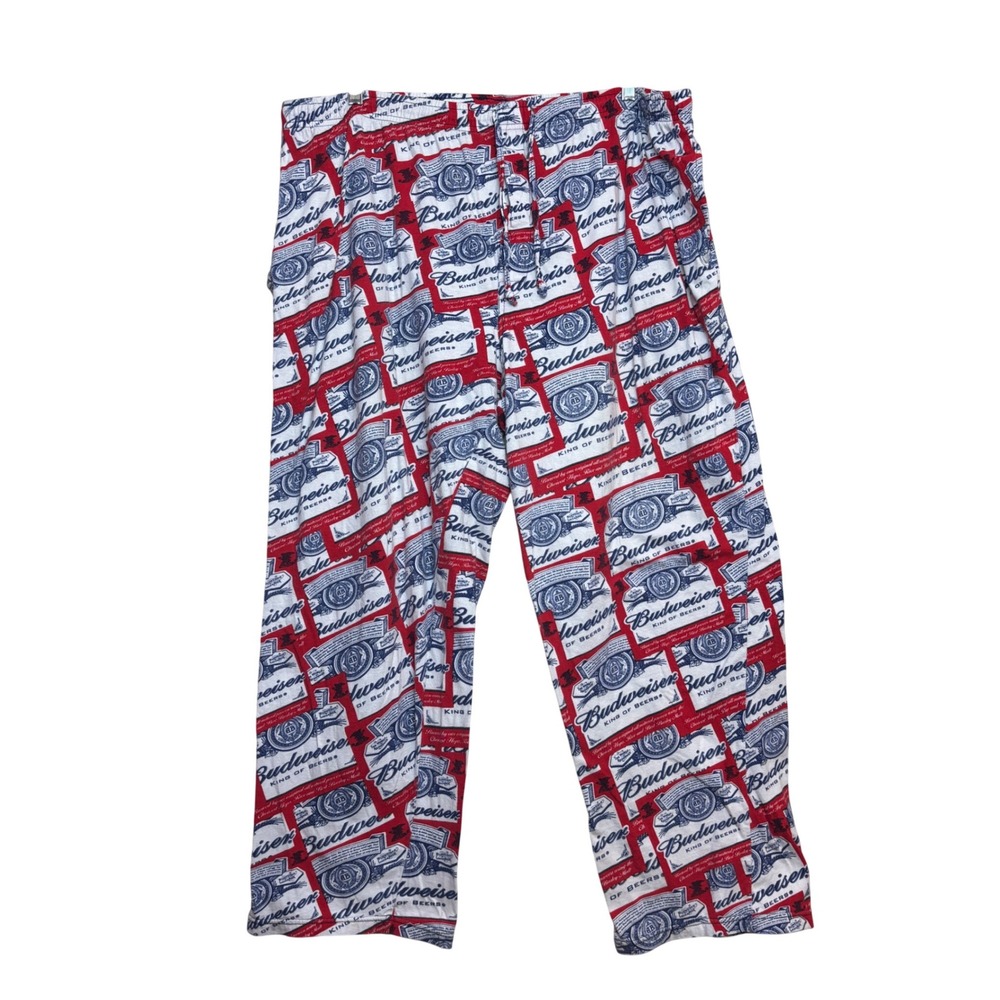 Budweiser Pajama Pants‎ Mens XXL 2XL Red White Blue Logo Cotton Lounge Bottoms